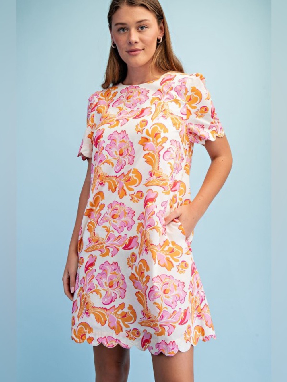 Boutique Floral Scalloped Mini Dress